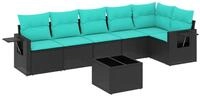 vidaXL Gartenlounge-Set 7-teiliges Gartensofa-Set mit Kissen, schwarzes Polyrattan,