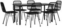 vidaXL Garten-Essgruppe 7-tlg. Garten-Essgruppe Schwarz Poly Rattan, (6-tlg)