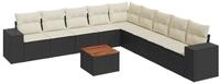vidaXL Gartenlounge-Set 10-tlg. Garten-Sofagarnitur mit Kissen Schwarz Poly...