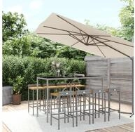 vidaXL Garten-Essgruppe 180 cm table length 9-tlg Gartenbar-Set Grau Polyrattan