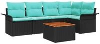 vidaXL Loungesofa Gartensofa-set 6 pcs Schwarz und T&uuml;rkis Poly-Rattan, 6 Teile