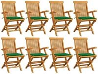vidaXL Gartenstuhl Gartenst&uuml;hle mit Gr&uuml;nen Kissen 8 Stk. Massivholz (8 St)