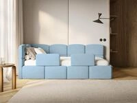 Selsey Kinderbett CLOUDY, Eck-Kopfteil, Matratze & Stauraum, Easy-Clean-Velours,
