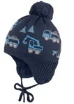 MAXIMO Strickm&uuml;tze Baumwolle, gef&uuml;ttert, zum Binden, Bommel blau 49