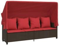 vidaXL Gartenliege Sonnenliege mit Dach und Kissen Braun Poly Rattan, 1 St.