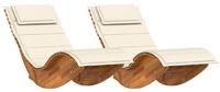 vidaXL Gartenliege Sonnenliege mit Kissen 2-Person 2 pcs Braun Massivholz, 2 St.