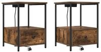 vidaXL Nachttisch 42 x 41 x 56 cm Nachttisch mit Ladestation 2 pcs R&auml;uchereiche