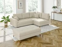 S-Style M&ouml;bel Ecksofa und Hocker Zara mit Schlaffunktion und Braun Holzf&uuml;&szlig;en...