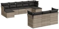 vidaXL Gartenlounge-Set 10-tlg. Garten-Sofagarnitur mit Kissen Hellgrau Poly Rattan,