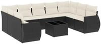 vidaXL Gartenlounge-Set 10-tlg. Garten-Sofagarnitur mit Kissen Schwarz Poly Rattan,