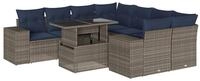 vidaXL Gartenlounge-Set 9-teiliges Gartensofa-Set mit Kissen, grau, Polyrattan,