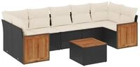 vidaXL Gartenlounge-Set 8-tlg. Garten-Sofagarnitur mit Kissen Schwarz Poly Rattan,