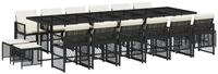 vidaXL Garten-Essgruppe 17-tlg. Garten-Essgruppe mit Kissen Schwarz Poly Rattan,