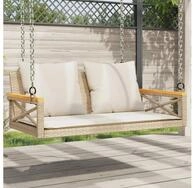 furnicato Gartenbank Schaukelbank aus PE-Rattan mit Echtholz, 109x62x40 cm, Beige