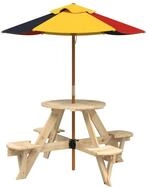 vidaXL Gartentisch Picknicktisch f&uuml;r 4 Kinder mit Sonnenschirm Rund Tannenholz