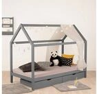 Homestyle4u Kinderbett 90 x 200 Wei&szlig; oder Grau Kinderbett Bodenbett Holzbett