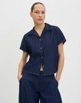someday Kurzarmbluse Zondra denim aus Denim in Boxy-Passform Mit Kn&ouml;pfen in