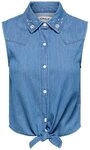 ONLY Jeansbluse ONLBRIAR S/L PEARL KNOT SHIRT DNM QYT Baumwolle