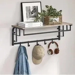 VASAGLE Wandgarderobe mit Ablage, Wandregal, mit 5 abnehmbaren Hakenf&uuml;r Flur,