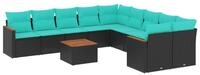 vidaXL Gartenlounge-Set 11-teiliges Gartensofa-Set mit Kissen, schwarzes Polyrattan,