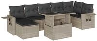 vidaXL Gartenlounge-Set 8-tlg. Garten-Sofagarnitur mit Kissen Hellgrau Poly Rattan,
