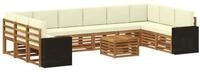 vidaXL Gartenlounge-Set Outdoor-Sofagarnitur 11 pcs Natur und Creme Polyester,