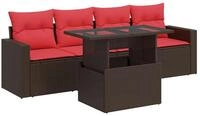 vidaXL Gartenlounge-Set 5-tlg. Garten-Sofagarnitur mit Kissen Braun Poly Rattan,