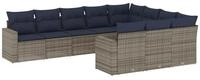 vidaXL Gartenlounge-Set 10-tlg. Garten-Sofagarnitur mit Kissen Grau Poly Rattan,