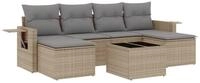 vidaXL Gartenlounge-Set 7-tlg. Garten-Sofagarnitur mit Kissen Beige Poly Rattan,