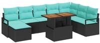 vidaXL Loungesofa Garten Essgruppe mit Kissen 9 pcs Schwarz und Teal, 9 Teile