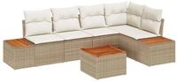 vidaXL Loungesofa Garten-Sofa-Set mit Kissen 6 pcs Beige und Creme Poly Rattan, 5