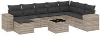vidaXL Gartenlounge-Set 9-tlg. Garten-Sofagarnitur mit Kissen Hellgrau Poly Rattan,