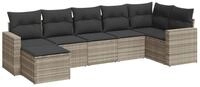 vidaXL Gartenlounge-Set 7-tlg. Garten-Sofagarnitur mit Kissen Hellgrau Poly Rattan,