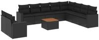 vidaXL Gartenlounge-Set 11-tlg. Garten-Sofagarnitur mit Kissen Schwarz Poly Rattan,