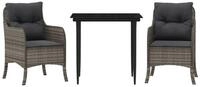 vidaXL Garten-Essgruppe 3-tlg. Garten-Essgruppe mit Kissen Grau Poly Rattan,...