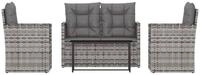 vidaXL Gartenlounge-Set, 4-tlg. Lounge Set mit Kissen Poly Rattan Grau