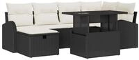 vidaXL Gartenlounge-Set Garten-Sofa-Set mit Kissen 7 pcs Schwarz Poly Rattan, (7-tlg)