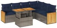 vidaXL Gartenlounge-Set 7-tlg. Garten-Sofagarnitur mit Kissen Grau Poly Rattan,