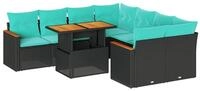 vidaXL Gartenlounge-Set 9-tlg. Garten-Sofagarnitur mit Kissen Schwarz Poly Rattan,