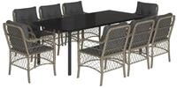 vidaXL Garten-Essgruppe 9-tlg. Garten-Essgruppe mit Kissen Hellgrau Poly Rattan,