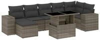 vidaXL Gartenlounge-Set 8-tlg. Garten-Sofagarnitur mit Kissen Grau Poly Rattan