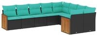 vidaXL Gartenlounge-Set 9-teiliges Gartensofa-Set mit Kissen, schwarzes Polyrattan,