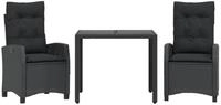 vidaXL Garten-Essgruppe 3-tlg. Garten-Essgruppe mit Kissen Schwarz Poly Rattan,