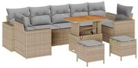 vidaXL Loungesofa Gartensofa-set mit Kissen 10 pcs Beige und Hellgrau Poly-Rattan, 10