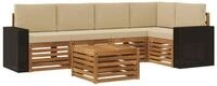 vidaXL Gartenlounge-Set Ecksofa Set mit Kissen 6 pcs Natur und Beige Massivholz,