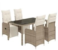 vidaXL Gartenlounge-Set 5-tlg. Garten-Bistro-Set mit Kissen Braun Poly Rattan,
