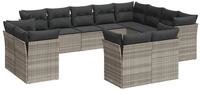 vidaXL Gartenlounge-Set 12-tlg. Garten-Sofagarnitur mit Kissen Hellgrau Poly Rattan,