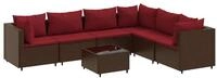 vidaXL Gartenlounge-Set 7-tlg. Garten-Lounge-Set mit Kissen Braun Poly Rattan,
