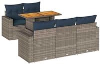 vidaXL Gartenlounge-Set 6-tlg. Garten-Sofagarnitur mit Kissen Grau Poly Rattan,