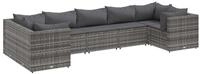 vidaXL Gartenlounge-Set 7-tlg. Garten-Lounge-Set mit Kissen Grau Poly Rattan, (1-tlg)